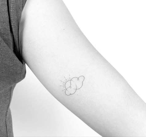 Sunshine And Cloud Tattoo, Tiny Sun And Cloud Tattoo, Sun Cloud Rainbow Tattoo, Sky Aesthetic Tattoo, Minimalist Sky Tattoo, Minimal Cloud Tattoo, Simple Sky Tattoo, Cloud With Sun Tattoo, Cloudy Sun Tattoo