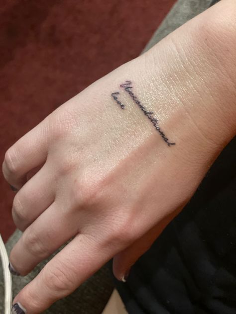 #tattoo #tattooideas #tattoosforwomen #tinytattoo #love #unconditionallove A Tattoo Of Unrequited Love, Tattoo About Unrequited Love, Unconditionally Tattoo, Unconditional Tattoo, Unconditional Love Tattoo, Tatted Angel, Love Tattoo, Unrequited Love, Tattoo Lettering