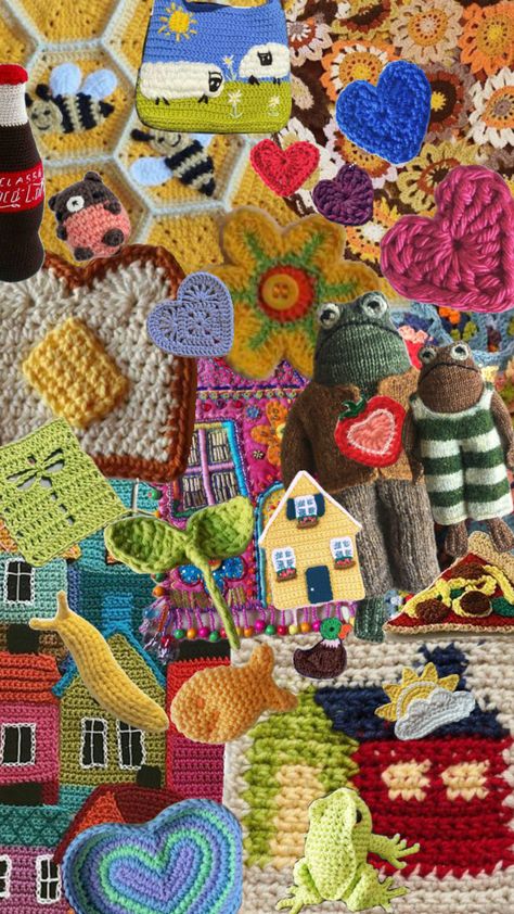 #knit #crochet Crochet Collage Art, Crochet Background Aesthetic, Knitting Aesthetic Wallpaper, Crochet Background Wallpaper, Crochet Mood Board, Crochet Pictures Art, Crochet On Canvas, Crochet Wallpapers, Crochet Aesthetic Wallpaper