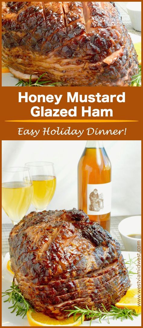 Honey Mustard Ham Glaze is tangy and bold and full of both the sweetness of the honey and the citrus of the orange. This simple ham recipe will become a family favorite request for all holidays! #christmasdinner #ham Westviamidwest.com via @westviamidwest Honey Mustard Glaze For Ham, Honey Mustard Ham Glaze, Mustard Ham Glaze, Honey Mustard Ham, Easy Ham Recipes, Honey Ham Glaze Recipe, Winter Dinners, Honey Mustard Glaze, Ham Glaze Recipe