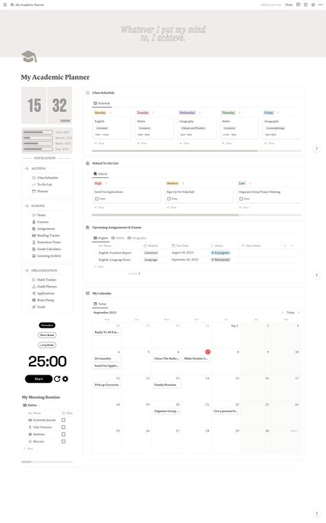 Notion Template Student Planner Notion Aesthetic Academic Planner College Student Notion Dashboard Organisation, Archive Organization, Planner College Student, Planners For College Students, Student Board, Notion Aesthetic, Pomodoro Timer, Student Dashboard, Planner School