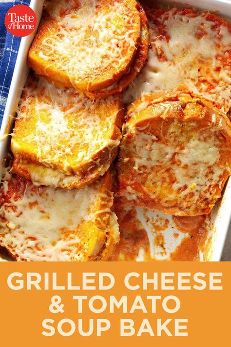 Grilled Cheese Grilled Cheese Casserole Recipes, Grilled Cheese Tomato Soup Bake, Grilled Cheese Tomato Soup Casserole, Tomato Soup And Grilled Cheese Recipe, Grilled Cheese And Soup, Grilled Cheese With Tomato Soup, Grilled Cheese Casserole, Grilled Cheesus, Tomato Grilled Cheese