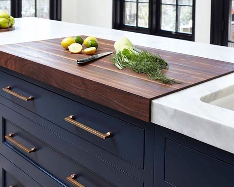 Integrated walnut butcher block Butcher Block Countertops Kitchen, Walnut Butcher Block Countertops, Kitchen Butcher Block, Butcher Block Island Kitchen, Walnut Butcher Block, Butcher Block Island, Butcher Block Counter, Kitchen Counter Top, Green Kitchen Cabinets