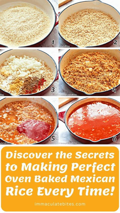 Our step-by-step guide will show you how to create fluffy, flavorful and authentic oven baked Mexican rice that will be the perfect side dish for any Mexican-inspired meal. From selecting the right type of rice to adding the perfect combination of spices, our guide has everything you need to know to make delicious Mexican rice that will impress your friends and family. Baked Mexican Rice, Lamb Ragu Recipe, Homemade Mexican Rice, Homemade Spanish Rice, Easy Mexican Dishes, Authentic Mexican Rice, Rice In The Oven, Spanish Rice Recipe, Cinco De Mayo Celebration