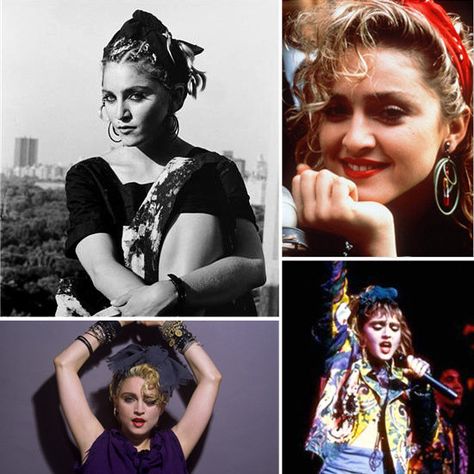 10 Trends Set by the Ultimate Material Girl: Madonna Madonna Inspired Outfits, Madonna 90s Style, Material Girl Madonna, Madonna 80s Outfit, Nicki Minaj Dance, Madonna Hair, 1980's Hair, Madonna Style, Cloth Headbands