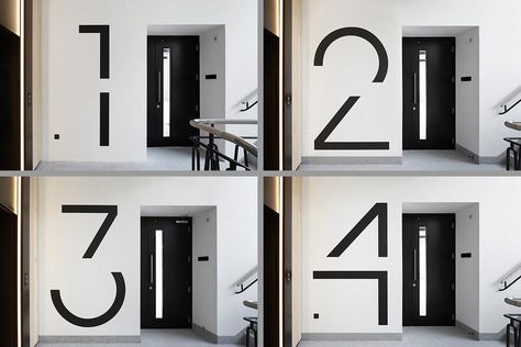 Bespoke floor numbers – by EIB #signage #wayfinding #system #design #floor #level #number #black #white #wall #linear #big Floor Number Design, Building Number Design, Building Number Signage, Black And White Signage, Floor Signage, Room Signage, Signage Wayfinding, Typographie Inspiration, Wayfinding Signage Design