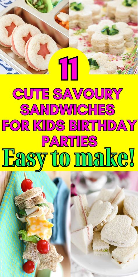 11 Out of the ordinary savoury sandwich ideas for kids party food and snacks. Easy to make, fun to look at, delicious to taste kids sandwiches, ideas for sandwich fillings for kids birthday parties. Fun shaped sandwiches for kids parties. Kids birthday party food, kids party planning, kids tea party food ideas, kids party food menu ideas, what to give kids to eat at a birthday party, pinwheels, mini sandwiches, cut out sandwiches, star sandwiches, flower shaped sandwiches, croissant, sushi Kids Tea Party Food, Kids Party Sandwiches, Party Food Menu Ideas, Party Food Ideas Kids, Sandwich Ideas For Kids, Star Sandwiches, Snacks Easy To Make, Kids Sandwiches, Kids Party Menu