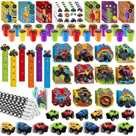 PRICES MAY VARY. Package Include: you will get 12 monster truck mini notebooks, 12 monster truck toys, 12 truck car stampers, 12 monster truck stickers, 12 monster truck DIY stickers, 12 truck rulers, 12 pencils, 12 clear gift bags.A complete monster truck school stationery favor set for your use. Suitable Size: monster truck mini notebooks about 3 x 3 inch, mini monster trucks toys about 2 x 2.4 inch, pencils about 7.5 inch, ruler about 1.2 x 7.9 inch, truck stickers about 4.7 x 2.7 inch, stamp Monster Truck Theme Party Favors, Monster Jam Birthday Party Favors, Hot Wheels Goodie Bags, Race Car Themed Party, Car Party Favors, Car Themed Party, Monster Truck Party Favors, Monster Jam Birthday Party, Cars Party Favors