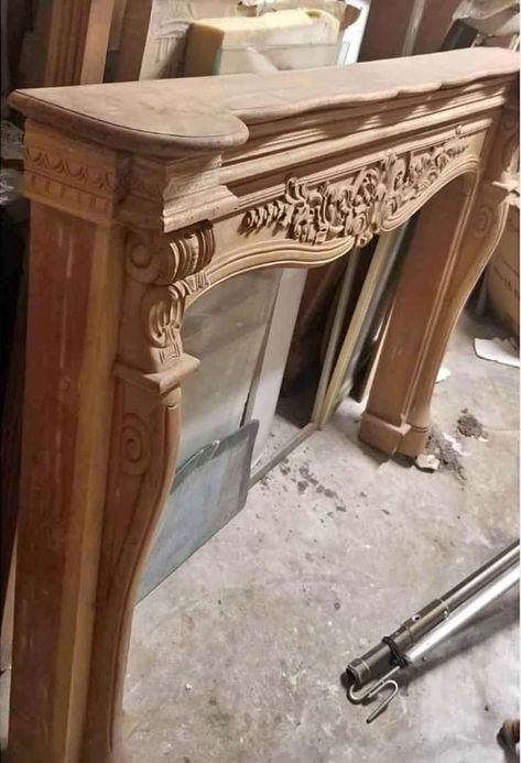 wood fireplace mantel from Facebook marketplace Fireplace Antique Mantle, French Country Fireplace Surround, Fireplace Surrounds And Mantels Wood, Victorian Fireplace Surround, Wooden Mantle Fireplace, Electric Fireplace Ideas With Mantle, Mantle Installation, Wood Fireplace Ideas, Business Decor Ideas