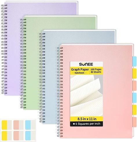 Amazon.com : SUNEE Graph Paper Notebook - 4 Pack Large Grid Notebook 8.5 x 11 Inches 5 x 5mm Grid Paper 80 Sheets/160 Pages - Journals for Study and Notes (pink, blue, green, purple) : Office Products Purple Office, Spiral Line, Graph Paper Notebook, Grid Notebook, Paper Notebook, Grid Paper, Small Notebook, Office Essentials, Graph Paper