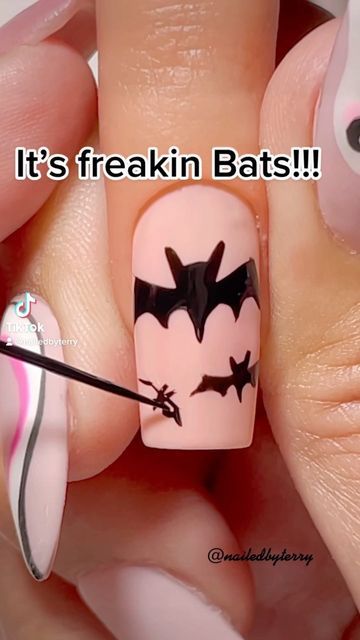 Halloween Nail Art Bats, How To Draw Bats On Nails, How To Draw A Bat On Nails, Freaking Bats I Love Halloween, Halloween Fingernails, Nail Bat, Viral Nails, Elephant Coloring, Bat Nails