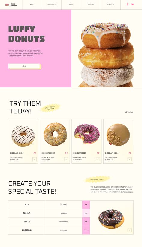 Website Shopping Design, Dessert Website Design, Donut Website Design, Cute Website Design Inspiration, Pink Website Design Inspiration, Cookie Website Design, Bakery Website Design Inspiration, Cute Web Design, Aesthetic Web Design