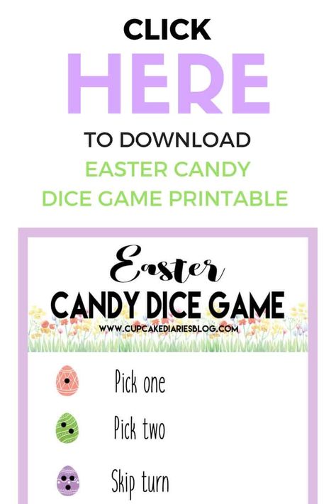 Get the kids together to play this Easter Candy Dice Game! This is a great activity for the kids to play at a family party. Valentine Dice Game, Left Center Right Dice Game, Drunk Dice Game, Multiplication Dice Games, Drinking Dice Games, Pig Dice Game, Candy Dice Game, Easter Bingo, Easter Egg Hunt Party