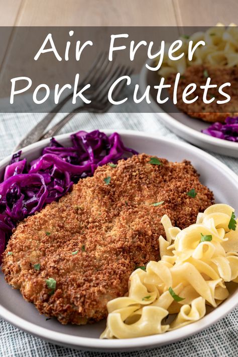 Breaded Pork Cutlets Air Fryer, Air Fryer Pork Cutlet Recipes, Air Fryer Pork Cutlets, Pork Cutlets In Air Fryer, Pork Cutlet Recipes Easy, Pork Sirloin Chops, Red Cabbage Sauerkraut, Pork Cutlet Recipes, Air Fryer Recipes Pork