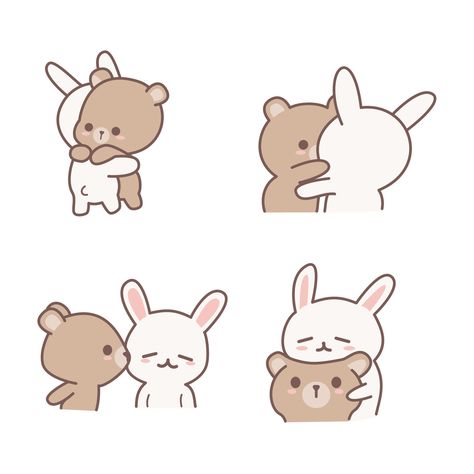 Cute bear and bunny loving each other Bear And Bunny Drawing, Shop Dynamics, Drawing Ideas Bunny, Cute Bunny Drawings, Notion Pics, Melanie Core, Bunny Vector, Bunny Couple, Bear And Rabbit