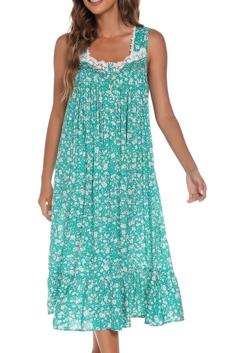 PRICES MAY VARY. Womens sleeveless nightgown is made of 65% Polyester,35% Cotton. Lightweight, breathable, comfy and flattering. Soft to the touch and allows for comfortable and free movement. It's the perfect nightdress to wear at night in the summer. Sleeveless night gowns features: Floral Print Design, pintucked, lace collar, beautiful victorian style subtle ruffles detailing decorationfor an extra fancy touch.Two functional patch pockets on each side of the lounge dress, are perfect for keep Maternity Nightgown, Sleeveless Nightgown, Free Printable Sewing Patterns, Nightgown Pattern, Long Nightdress, Delivery Gown, Printable Sewing Patterns, Cotton Nightgown, Night Gowns