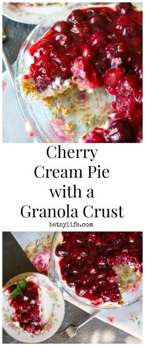 If you make your pie recipes with a graham cracker crust, why not try a granola crust? Cherry Cream Pie with a Granola Crust Recipe. Granola Pie, Cherry Cream Pie, Cherry Chocolate Recipes, Granola Crust, Cherry Cookies Recipes, Summer Pie Recipes, Cherry Granola, Cherry Bread, Cherry Muffins