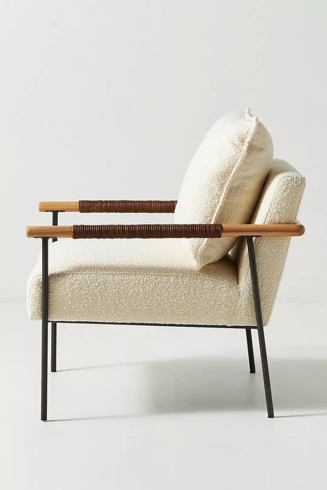 Bouclé Atticus Armchair | Anthropologie Bedroom Reading Chair, Unique Living Room Furniture, White Vanity Bathroom, Atticus, Back Pillow, Furniture Fabric, Ash Wood, Accent Chair, Contemporary Interior