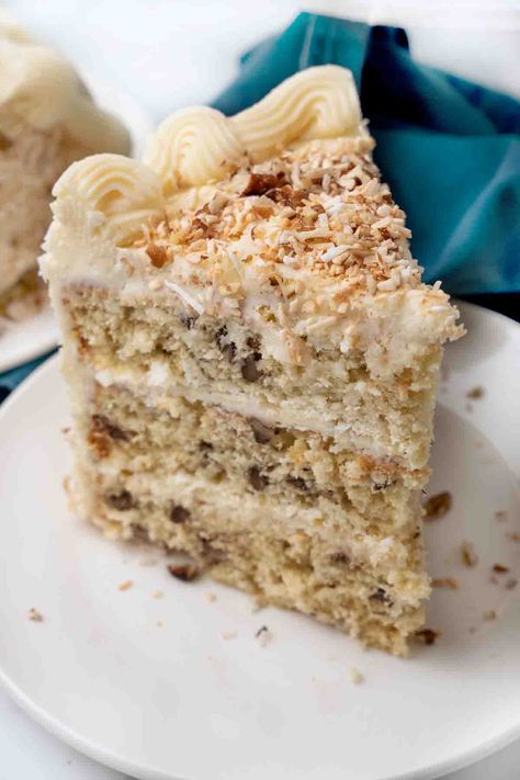 My Italian cream cake, with its moist crumb and fluffy texture, is loaded with pecans and coconut, then finished with a decadent cream cheese frosting to create a layer cake your whole family will love! Decadent Italian Cream Cake Recipe, Moist Italian Cream Cake Recipe, Italian Cream Cake Recipe Homemade, Italian Cream Cheese Cake, Italian Cream Cake Recipe, Baked Desserts, Cream Cake Recipe, Italian Cream Cakes, Italian Cream