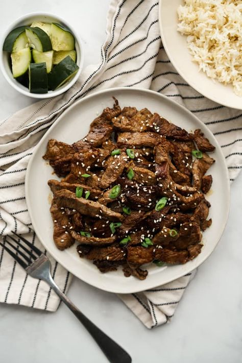 Beef Bulgogi (Easy Korean BBQ Beef Recipe) - Joyous Apron Bulgogi Aesthetic Korean, Bugolgi Recipe, Beef Aesthetic, Korean Bbq Marinade, Joyous Apron, Bulgogi Marinade, Korean Bulgogi, Korean Bbq Beef, Korean Bbq Restaurant