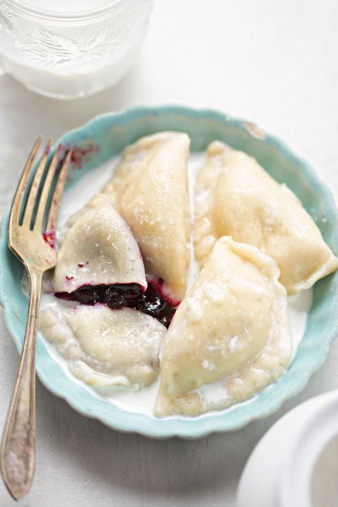 Polish Blueberry Pierogi [Best RECIPE!] | Polonist Saskatoon Berry Perogies, Saskatoon Perogies, Blueberry Perogies, Pierogi Fillings, Blueberry Pierogi, Blueberry Dumplings, Pierogies Homemade, Pierogi Dough, Polish Dumplings