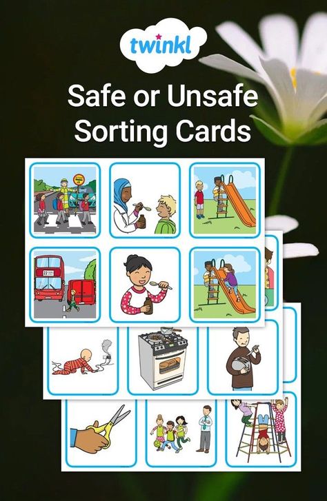 Looking for resources to teach children about everyday dangers? You can show your children how to play and live safely with these fantastic sorting cards. Click to download from the Twinkl website.   #teaching #teacher #teachingideas #teachingresources #twinkl #twinklresources #education #school #eyfs #eyfsteacher #homeeducation #homeeducator #parents #sortingcards Teaching Safety, Task Cards Free, Protective Behaviours, School Tool, Diy Plant Hanger, Education School, Community Helpers, Seahorses, School Resources