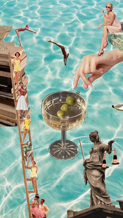 #moodboard #aesthetic #summer #collage #beach #vintage 50s Beach Aesthetic, Beach Bar Aesthetic, Aesthetic Summer Collage, Cocktail Collage, Vintage Beach Aesthetic, 50s Beach, Beach Collage, Food Collage, Magazine Design Cover