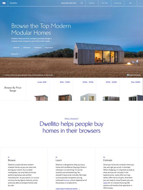 Explore the top Modular Homes of 2019 for sale. Dwellito is a modular home marketplace featuring over 45 modern Prefab designs. Browse by design, floorplan, bedroom count, price range, and more. Travel Landing Page, Real Estate Landing Pages, Modular Homes For Sale, Modern Modular Homes, Landing Page Design Inspiration, Best Landing Page Design, Landing Page Examples, Best Landing Pages, Modern Web Design