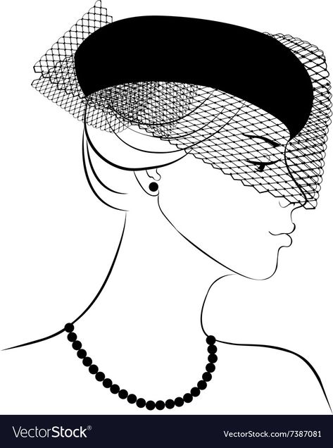 Woman in hat with veil Royalty Free Vector Image Veil Sketch, Woman In Hat, Hat With Veil, Sketch Fashion, Fashion Figure, Veiled Hats, Figure Sketching, Fashion Figures, Fashion Illustrations