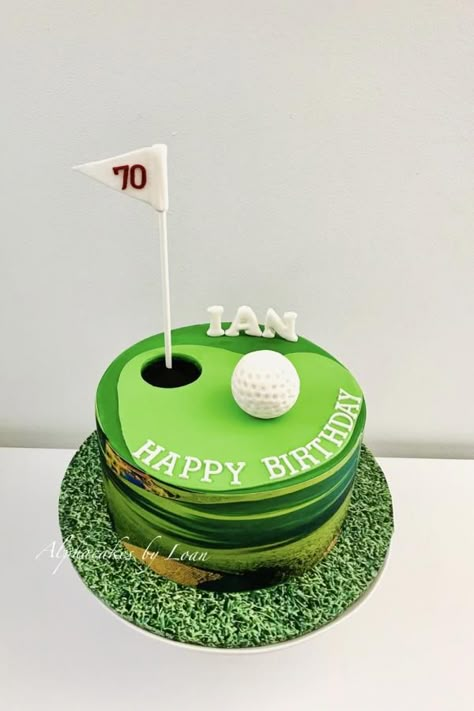 Golf themed cake by Loan Phan Birthday Cake Golf Theme, Kids Golf Cake, Golf Cakes For Men Birthdays, Golf Cakes For Men, December Cake, 70th Cake, Hbd Cake, Golf Themed Cakes, Cake For Men