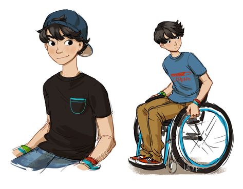 Wheelchair Drawing, Wheelchair Art, Base Anime, Boy Drawing, Drawing Base, Drawing Reference Poses, Cute Characters, Cartoon Art Styles, Wheelchair