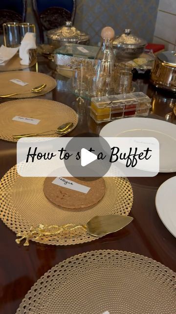 Maria Mohni on Instagram: "Sharing a few easy tips to set a buffet table for lunch, dinner and hi-tea. 

I always start with menu prep and crockery selection according to menu. Rest you just need to assist your guests with an easy flow around the buffet table.

Hope this helps. Enjoy ❤️

#askfitmama #dawaat #partyhostingtips #howtohost #hostingtipsandtricks #hostingaparty #lahorefoodies #homecookedfood #buffetsetup #howto #buffettable" Buffet Table Ideas With Chafing Dishes, Table Setting Placement, Dinner For Two Set Up, Buffet Arrangement Ideas, Table Setting For Buffet Dinner, Beverage Table For Party, Catering Food Displays Buffet Tables, Kitchen Counter Buffet Setup, Buffet Tablescapes Ideas