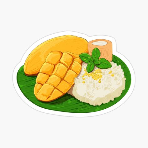 "Thai Mango Sticky Rice Dessert" Poster by NiftyTrinket | Redbubble Sticky Rice Dessert, Thai Mango Sticky Rice, Dessert Poster, Thai Mango, Rice Desserts, Mango Sticky Rice, Desain Buklet, Food Log, Mung Bean