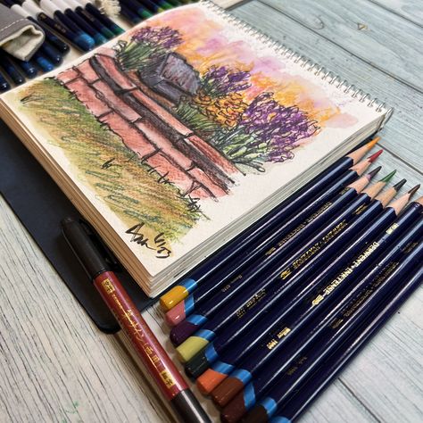 Inktense Pencils Art, Inktense Pencils Tutorials, Inktense Derwent, Derwent Inktense Pencils, Artist Block, Derwent Pencils, Inktense Pencils, Derwent Inktense, Landscape Art Quilts