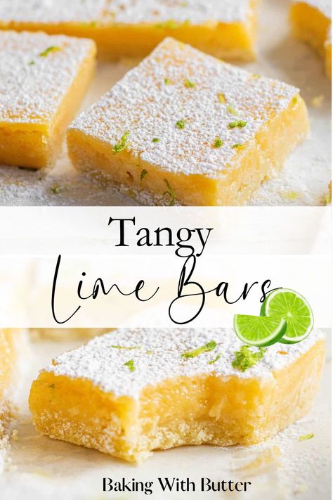 Sweet, tart, and irresistibly good, these lime bars are your new go-to dessert. They're a cinch to put together and a crowd-pleaser for all ages! #Limerecipes Lime Shortbread, Moist Lemon Pound Cake, Blueberry Pie Bars, Lime Curd, Light Dessert, Chewy Granola Bars, Lime Bars, Shortbread Bars, Lime Recipes