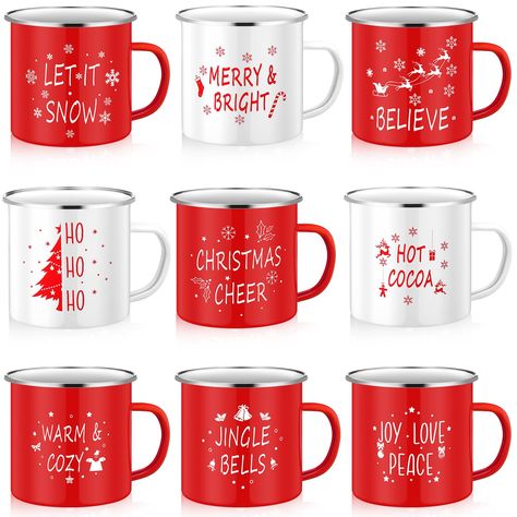 PRICES MAY VARY. Winter Harvest Mug Set: package includes 9 pieces of 12 oz Christmas coffee mugs in 9 styles, enough for your daily use and replacement; This campfire mug set will be an ideal addition to the coffee lover's kitchen Convenient to Carry: each Christmas enamel mug measures approximately 3.5 x 3.5 inches/ 8.9 x 8.9 cm and can hold 12 oz of your favorite coffee, tea or other beverage, the right size and capacity for you to use Christmas Theme Design: each rustic Christmas coffee mug Christmas Gift Bundle Ideas, Christmas Mugs Ideas, Xmas Gift Ideas For Coworkers, Christmas Mug Gift Ideas, Mugs With Quotes, Christmas Cups, Personalised Gifts Diy, Camping Cups, Enamel Mugs