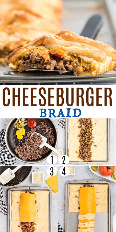 Meat Filled Crescent Rolls, Cheeseburger Pie Crescent Rolls, Lunch Idea With Ground Beef, Bacon Cheeseburger Crescent Rolls, Cheese Burger Ring Crescent Rolls, Ground Beef Bread Recipes, Dinner Ideas Using Ground Beef Easy Meals, Ground Beef Recipes With Croissants, Burger Crescent Rolls