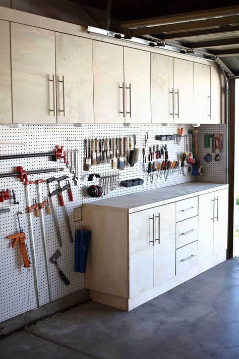 Diy Pegboard Wall, Diy Pegboard, Pegboard Garage, Lumber Sizes, Pegboard Wall, Diy Garage Storage Cabinets, Basement Workshop, Diy Project Ideas, Garage Diy