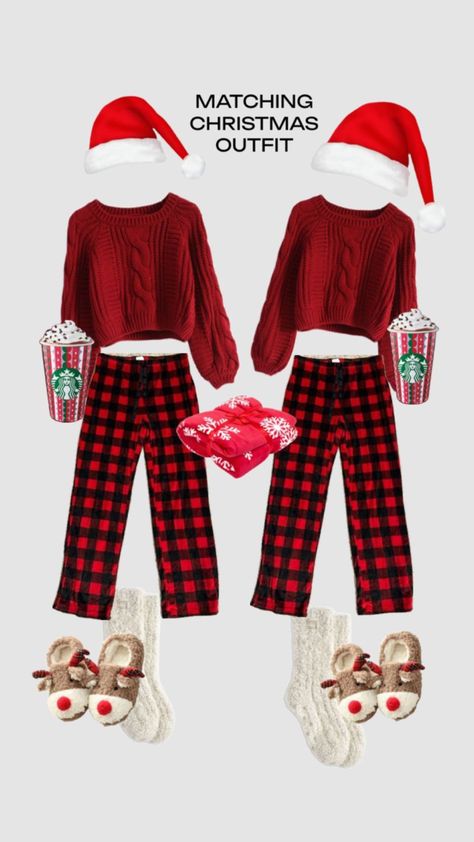 #matchingpjs Best Friend Stuff, Christmas Outfit Aesthetic, Different Body Sizes, Friend Stuff, Outfit Looks, Christmas Pjs, Two Friends, Friends Show, Outfit Aesthetic