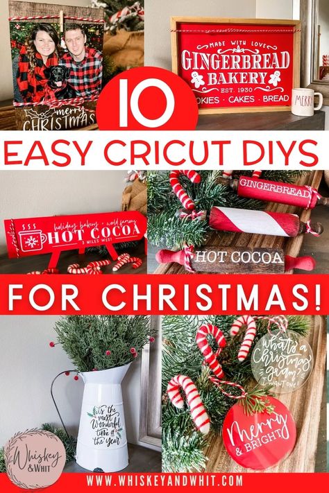 10 NEW & EASY Christmas DIYs 2021: The best beginner Cricut Explore vinyl decal projects anyone can do! - Whiskey & Whit Christmas Decorations With Cricut, Christmas Crafts For Adults Cricut, Cricut Vinyl Ornaments, Easy Christmas Cricut Projects, Cricut Vinyl Christmas Projects, Christmas Trays Diy, Diy Christmas Ornaments Cricut, Diy Christmas Gifts Cricut, Christmas Vinyl Ideas