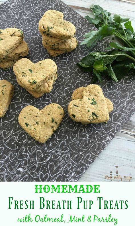 Good Breath Dog Treats, Fresh Dog Breath, Bison Dog Treats, Greenies For Dogs, Diy Mint Dog Treats, Dog Treats With Mint, Whole Wheat Dog Treats, Homemade Dog Treats For Fresh Breath, Dog Treats With Veggies