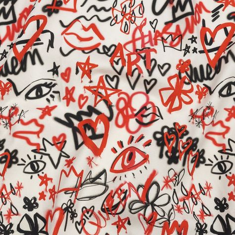 Red And Black Graffiti, Painted Doodles, Black Graffiti, Red Spray Paint, Mood Designer Fabrics, Line Doodles, Graffiti Doodles, Mood Fabrics, Fabric Letters