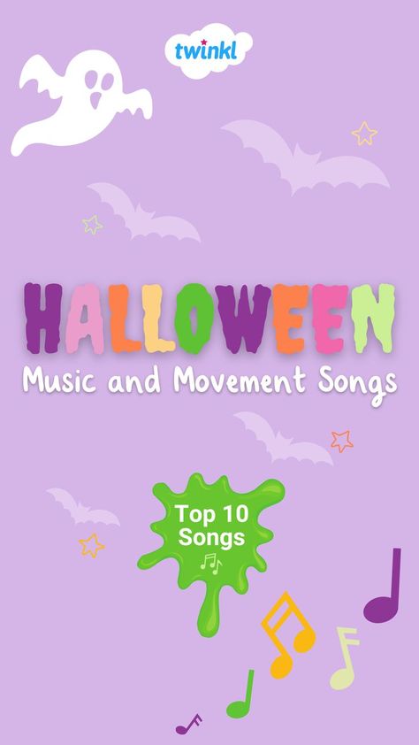 Top 10 spook-tacular Halloween music and movement songs for children. Preschool Halloween Music And Movement, Halloween Music And Movement Preschool, Halloween Songs Preschool, Halloween Songs For Preschoolers, Halloween Music For Kids, Halloween Lesson Plans, Movement Preschool, Halloween Activities Preschool, Movement Songs