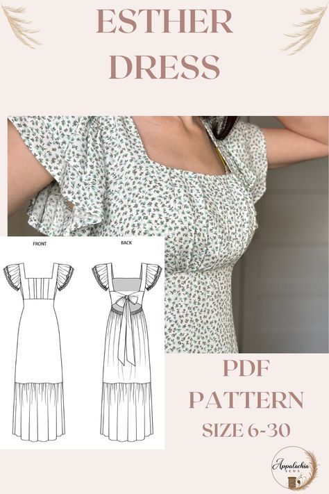 Esther Dress PDF Pattern Product Description: The Esther Dress is a charming and elegant piece that combines timeless design with a touch of whimsy. Crafted with utmost care and attention to detail, this dress is perfect for any special occasion or simply for embracing everyday cottagecore style. Its Cottagecore Ditsy fabric adds a delightful vintage-inspired element to the overall aesthetic of the dress. Whether you are searching for a thoughtful anniversary or birthday gift or simply want to t Brandy Melville Sewing Pattern, Modest Dress Patterns Sewing, Diy Dress Pattern Easy, Everyday Cottagecore, Upcycle Clothes Diy No Sew, Cotton Sewing Projects, Linen Sewing Patterns, Sewing Patterns Clothes, Sewing Dress Pattern