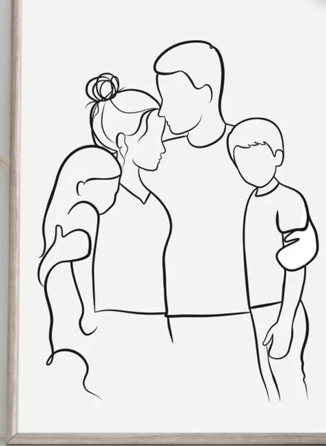 Family Sketch Simple, Family Pic Drawing, Family Aesthetic Drawing, Family Doodle Art, Family Of 3 Drawing, Family Easy Drawing, Family Of 4 Drawing, Line Art Family Of 4, Family Pencil Drawing