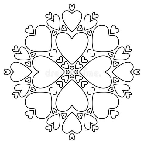 Design For Valentines Day, Heart Mandala, Star Coloring Pages, Heart Coloring Pages, Hearts Print, Sketches Tutorial, Valentines Day Card, Card Illustration, Book Page