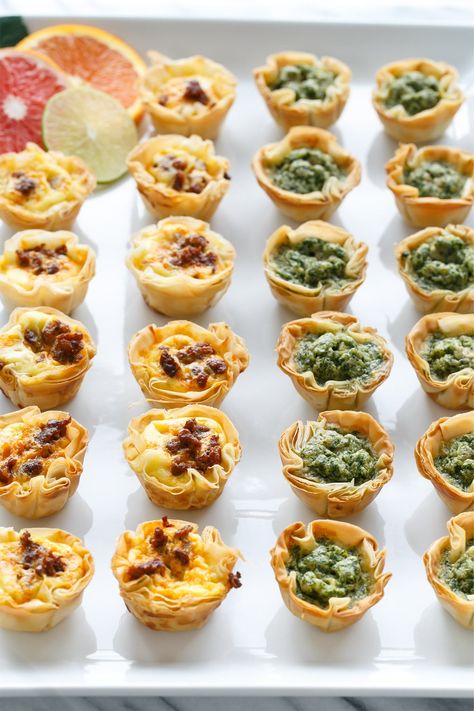 Mini Quiche Bites with Phyllo Crust | Love and Olive Oil Quiche Bites, Tapas Buffet, Mini Quiche Recipes, Tapas Party, Jul Mad, Mini Quiche, Tea Party Food, Perfect Brunch, Party Dishes