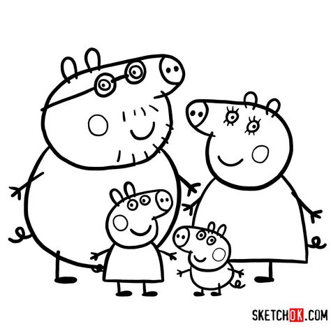 How to draw Peppa Pig's family together - Step by step drawing tutorials Peppa Pig Drawing, Peppa Pig Printables, Peppa Pig Pictures, Peppa Pig Imagenes, Heo Peppa, Peppa Pig Cartoon, Peppa Pig Colouring, Fargelegging For Barn, Peppa Pig Coloring Pages