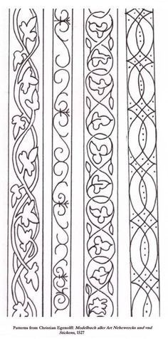 Simple Embroidery Templates, Embroidery Patterns Drawing, Blackwork Borders, Medieval Embroidery Patterns, Pretty Borders, Bordado Jacobean, Border Motifs, Viking Embroidery, Embroidery Borders