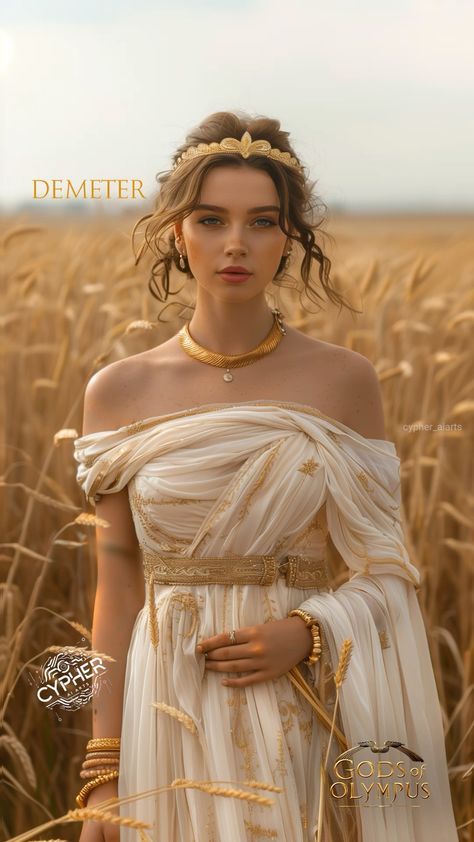 Demeter Outfit, Demeter Costume, Greek Inspired Outfits, Demeter Art, Earth Goddess Art, Demeter Greek Goddess, Harvest Goddess, Demeter Goddess, Goddess Of Agriculture